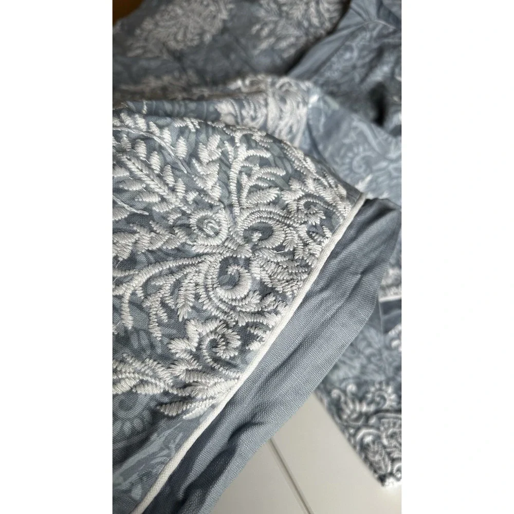 Croscill Zoelle King Comforter & 2 Pillow Shams 3 Pc Set Blue Embroidered Cotton
